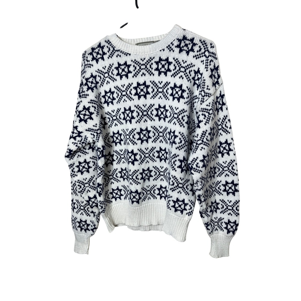 Vintage Christopher Hayes White Snowflake Fair Isle‎ Knit Sweater - Women's M